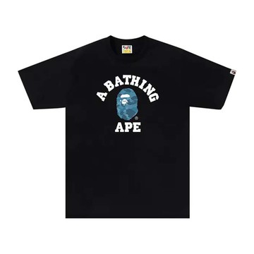 BAPE Honeycomb Camo College Tee 大學字 藍迷彩猿人 短袖 黑色 RAY-75 [台灣現貨]