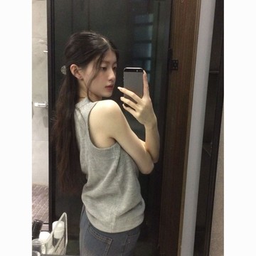 背心針織女高級感顯瘦韓版灰色休閒運動時尚百搭上衣潮流夏季新款【倪醬】