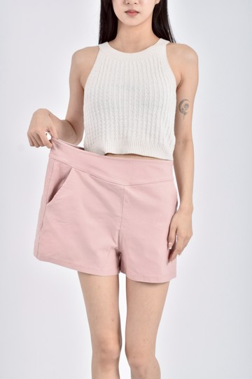 加購優惠(XL) genouo高腰質感鬆緊腰粉色短褲