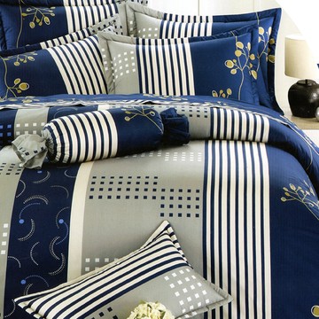 Prawear 巴麗維亞台灣製精梳棉六件式床罩組雙人-線條藍 舒適透氣  1入