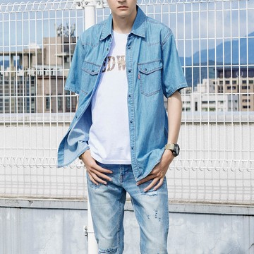 EDWIN｜男裝｜經典短袖牛仔襯衫
