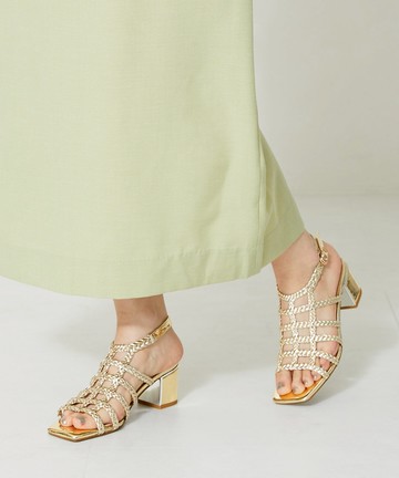 金屬色編織鏤空高跟涼鞋 (41202)