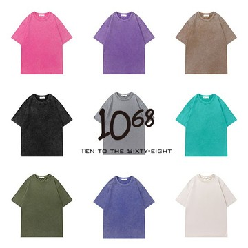 『1068』現貨 水洗 素面 基本款 水洗T 水洗 刷舊 寬鬆 落肩 亮色系 7色 經典款 短袖Tee【A87090】