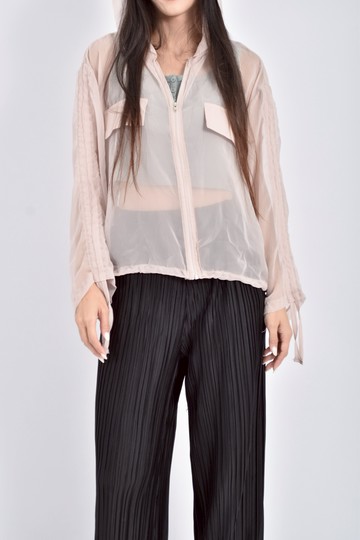 (XL) rara質感雪紡連帽透膚杏色外套