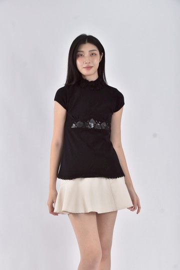 (S) baiter針織羊毛亮片黑色短袖上衣