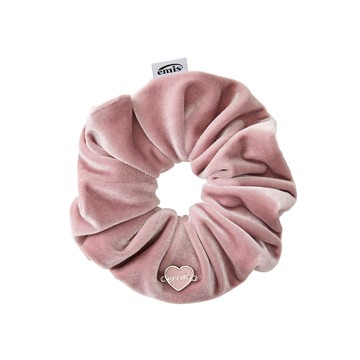 韓國 emis HEART LOGO PENDANT SCRUNCHIE 韓國製 天鵝絨愛心吊飾髮圈 粉紅色PINK