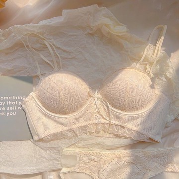 Yummy❥內衣女小胸聚攏收副乳純慾性感魚骨蕾絲文胸罩套裝