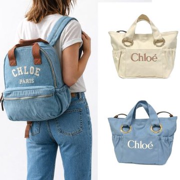 Chloe  經典刺繡LOGO帆布托特包/後背包(任選)