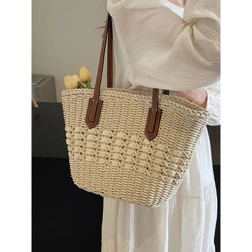 草編包女大容量夏季休閑2025新款編織菜籃子通勤托特包海邊沙灘包