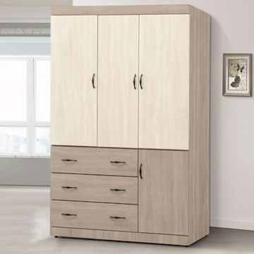 文創集 高利雙色3.9尺四門三抽衣櫃-118x57x202cm免組