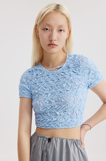 Shirring Shirts 彈力褶輕透緊身短袖T恤