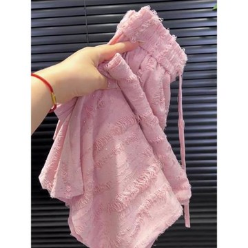 (免運)小個子高級感垂墜感褲子慵懶風寬松顯瘦薄款粉色燙鉆休閑闊腿褲夏