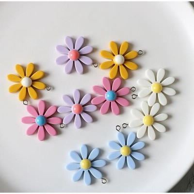 チャーム アクセサリー パーツ マルチカラー フラワー 4個 DIY ハンドメイド 花 カラフル 問屋 安い [A-00266]