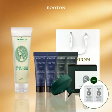 快速出貨【ROOTON】寵愛自己！甦活植萃洗髮精70ml+頭皮按摩梳+海藻洗髮精10ml x2+護髮素10ml x2+喚活海藻洗髮精5ml x2+燙金禮袋