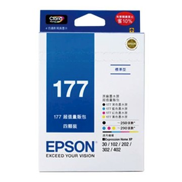 愛普生EPSON原廠(177)超值量販包墨水匣/T177650/黑藍紅黃4顆入/組