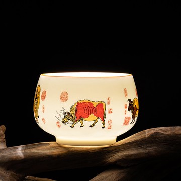 羊脂玉茶道杯子單個羅漢心經杯主人杯禮盒裝高檔功夫茶杯個人專用