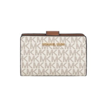 [平輸]Michael Kors 金字Logo 滿版塗層帆布釦式中夾(香草白)