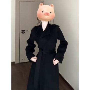 (免運)赫本風高級感超好看黑色毛呢外套女秋冬季中長款氣質雙面呢子大衣