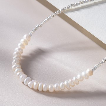 [925純銀]MARIGOLD粼粼細語碎銀淡水珍珠項鍊【KMD415】-銀