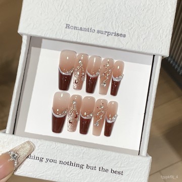 🎀可可精選🎀【酒漬布蕾】冰透酒紅法式爆閃漸變聖誕新年氛圍感酒漬布蕾穿戴甲手工穿戴甲顯白美甲片百搭美甲貼片 DI5C