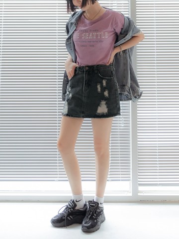 高含棉街頭感大刷破牛仔短褲裙