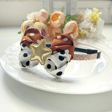 拼色點點蝴蝶結兒童小孩髮箍髮飾-金色星星