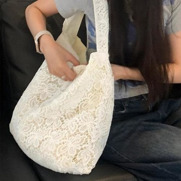 趙露思同款單肩包田園風水溶蕾絲夏日溫柔仙美大容量通勤托特包女