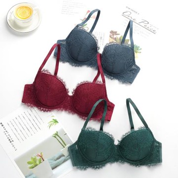 夏季薄款性感蕾絲薄棉杯聚攏調整型大胸顯小大碼胸罩文胸套裝DE杯