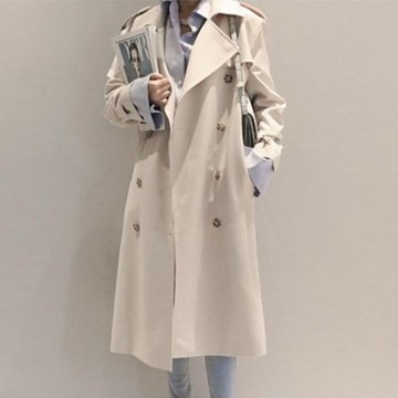 現貨+預購 風衣外套長版大衣-春秋簡約雙排扣腰帶女外套2色73wd15【獨家進口】【米蘭精品】