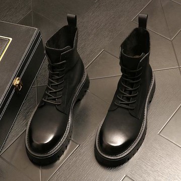 中幫馬丁靴男款2025秋季透氣百搭短筒機車靴子男百搭真皮高幫鞋男