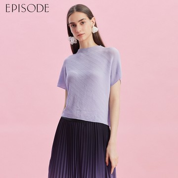 EPISODE - 舒適百搭顯瘦彈力皺褶上衣E43608（紫）