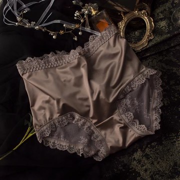 緞面內褲女性感輕奢收腹高腰無痕包臀鏤空蕾絲邊透明網紗三角大碼