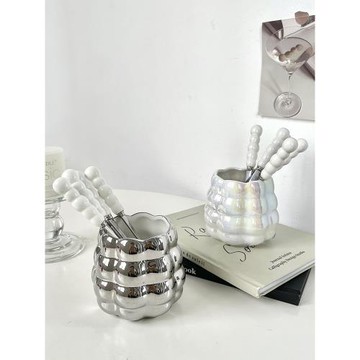 家用水果叉套裝304不銹鋼水果簽小勺子收納罐陶瓷可愛輕奢甜品叉