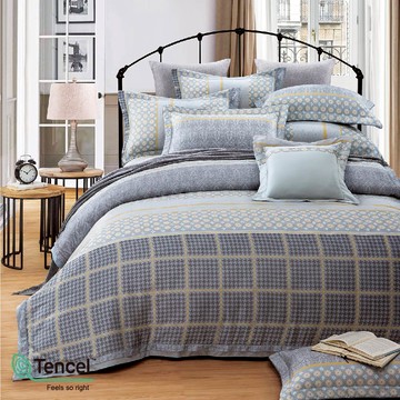 床包組-內含床包+枕套/夢幻天絲LF纖維/2433灰黃世界(灰)