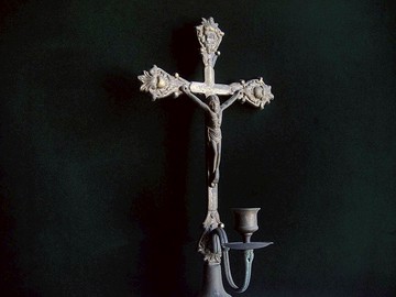 【老時光 OLD-TIME】早期歐洲銅製耶穌十字架擺飾掛飾燭台