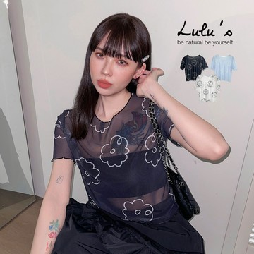 LULUS/韓系花朵木耳邊透膚短版上衣３色【A01260176】網紗 層次穿搭260429