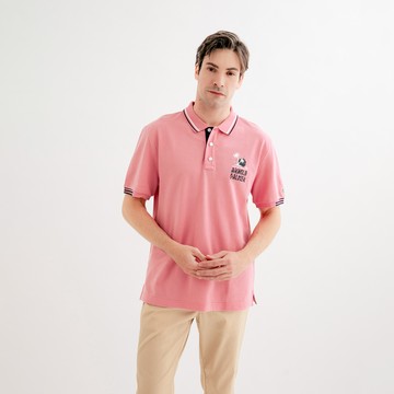 【Vacation Vibe】男裝-渡假風LOGO POLO衫-粉紅色
