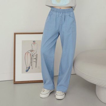 OB嚴選-雙口袋腰鬆緊直筒牛仔褲《BA7823-》