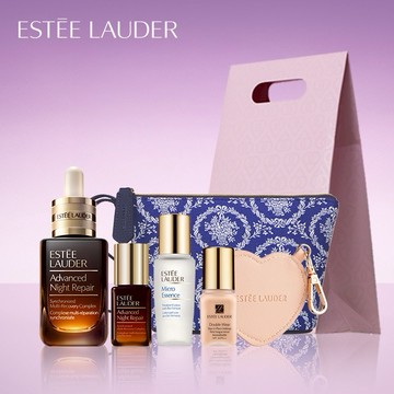 【Estee Lauder 雅詩蘭黛】小棕瓶20ml+小棕瓶7ml+原生露15ml+粉持久7ml+化妝包 生日禮物