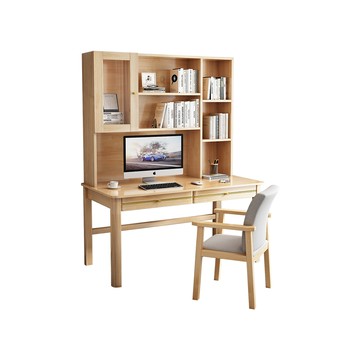 【HappyLife】實木帶門書架中式書桌 100公分 Y12083原木