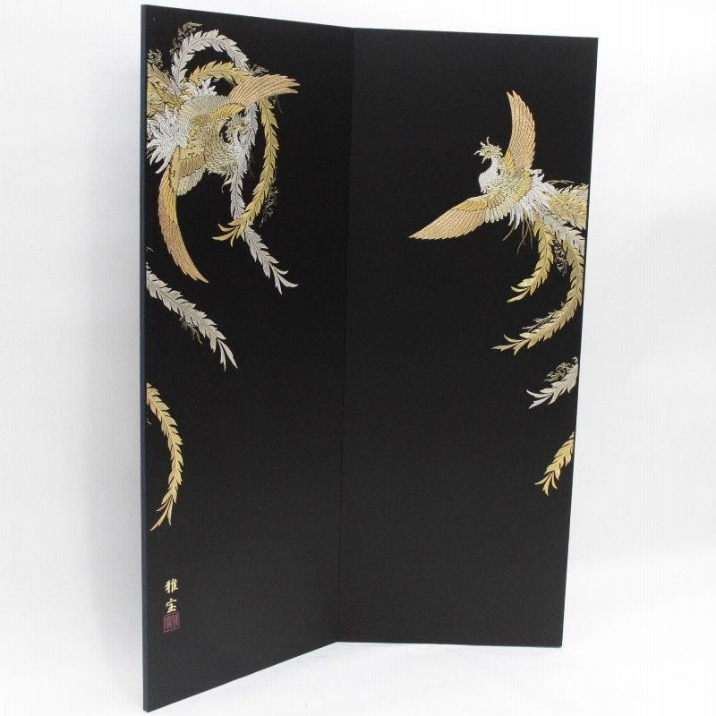 アウトレット品 台屏風セット 15号 三曲金屏風 /畳台 黒春慶塗 同様