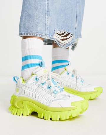 CAT Intruder supercharged chunky trainers in white and yellow womens