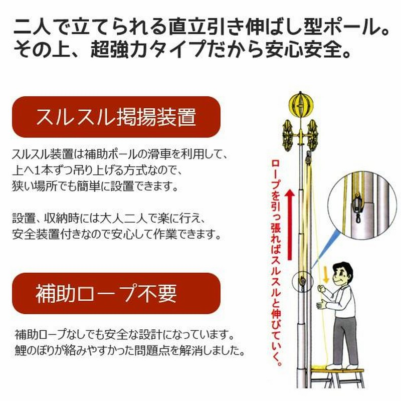 こいのぼり用 ポール 超強力鯉のぼりポール スルスル装置付き 8m こいのぼり用 ポール 超強力鯉のぼりポール スルスル装置付き 8m