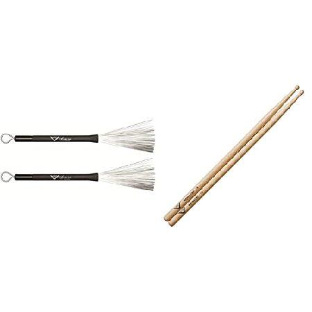 Vater Drum and Percussion Brushes (VWTR) ＆ 7A Wood Tip Hickory Drum Sticks, Pair