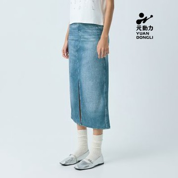 元動力 數位印刷涼感仿牛仔長裙(藍；S-L)