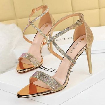 【Sp house】唯美性感交叉亮片一字扣水鑽細高跟涼鞋(4色可選