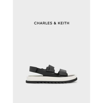 CHARLES&KEITH夏季女鞋CK1-70380980簡約魔術貼厚底休閑涼鞋女鞋