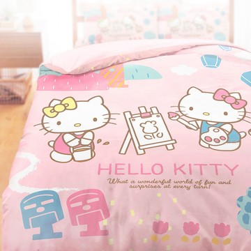 享夢城堡 天絲雙人冬夏兩用被套6x7-HELLO KITTY 風景繪-粉