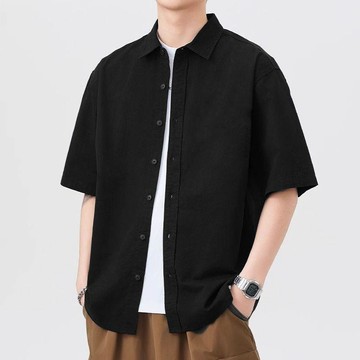 垂感冰絲~夏季冰絲速幹短袖襯衫薄款寬鬆潮牌男士痞帥彈力休閒夏天垂感襯衣 輕薄 舒適上衣 男生襯衣 開衫外套 翻領開衫夏