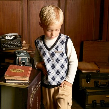 學院比得男緹花菱形雙面穿針織背心